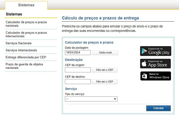 preços e prazos correios